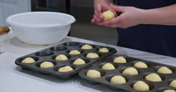 Traditional Brazilian Snack Made Home Preparing Baking Cheese Buns — Stock Video