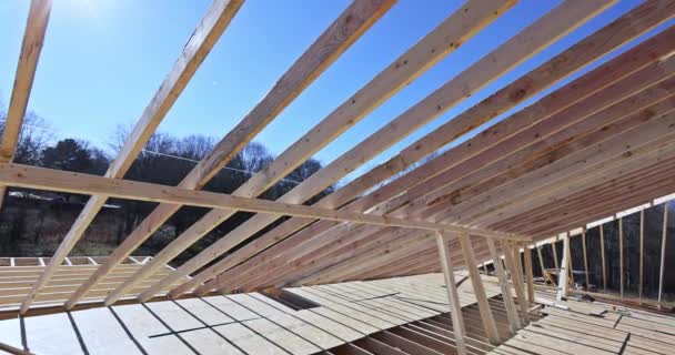 Roof Construction Details Details Wooden Frame New House Construction Roofing — Vídeo de Stock