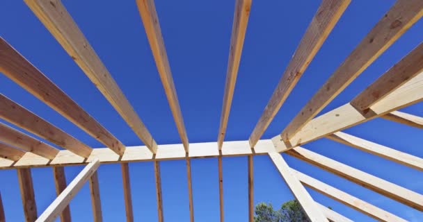 Construction Details Roof Details Wooden Frame Construction Site New House — Stockvideo
