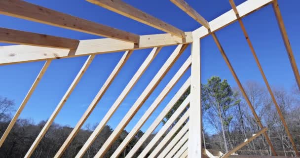 Details Roof Construction New House Construction Roofing Project Wooden Frame — Stockvideo