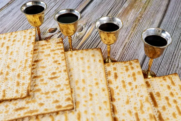 Passover matzo Jewish holiday celebration of matzah with four cups red kosher wine served during kiddush