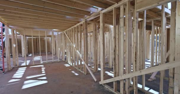 Structure Truss Beams System Newly Built Framing System New House — Vídeo de Stock