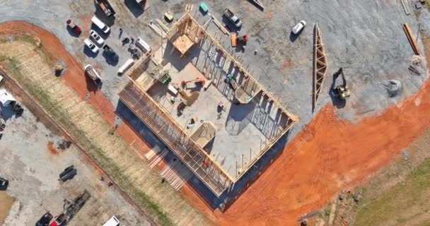 Wood Framing Beams New House Construction Viewed Panorama Building Construction — Vídeos de Stock