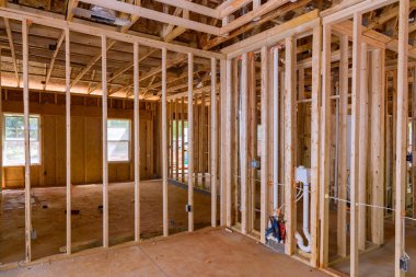 For newly constructed house, all communication lines well as plumbing must be installed before plasterboard is applied beams framing installed.