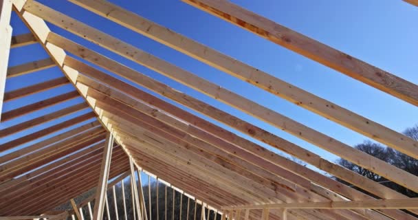 New House Construction Being Built Roof Truss System Conjunction Wooden — Stock video
