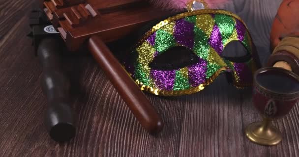 Purim Sembolleri Yahudi Bayramı Kutlaması Kurabiyeler Shofar Tallit Karnaval Maskeleri — Stok video