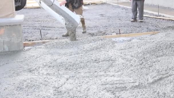 Building Site Concrete Mixing Truck Pouring Concrete Pavement Surrounding Newly — 비디오