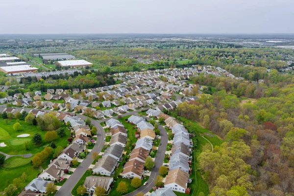 Large Residential Complex District Aerial Panoramic View Spring Trees Residential — Stock Photo, Image