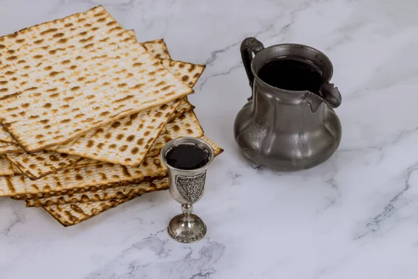 Passover Consists Kosher Unleavened Matzah Bread Kosher Kiddush Wine Pesach — Stock Photo, Image