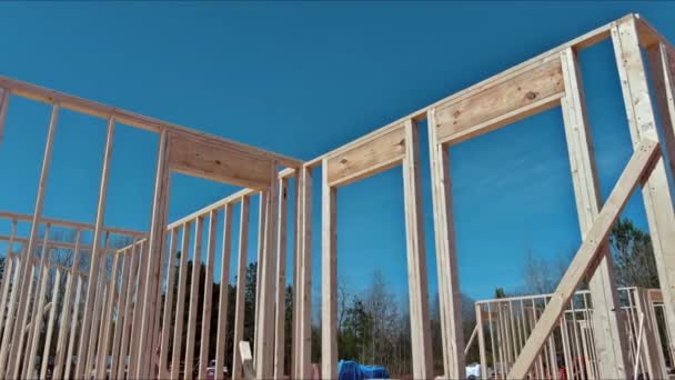 Stick House Timber Beams Truss Frames Were Sourced Framework Trusses — Stock Video