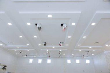 Install ventilation and air conditioning system in house, which has already been painted new vents are being installed in ceiling clipart