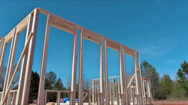 Fachwerk Ist Entscheidender Bestandteil Des Bau Befindlichen Neuen Hauses — Stockvideo