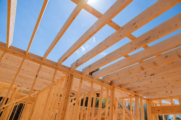 Wooden framework was carried during construction house, consisting of beams joists trusses