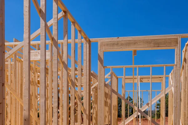 stock image Wooden framework for construction beam stick home is made of layout joists