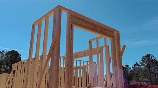 Stick House Timber Beams Truss Frames Give Unique Framework Trusses — Stock Video
