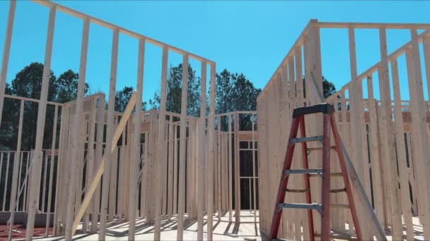 Framing Beam Construction Framework New House Would Possible — Stock Video
