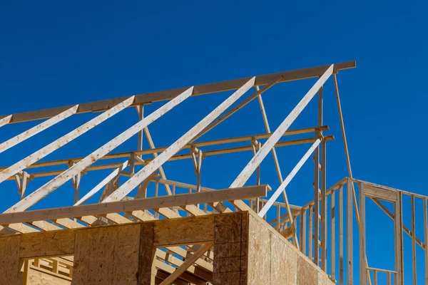 Construct Wooden Roof Beam Framework Trusses Frames Newly Constructed Stick — Stock Photo, Image