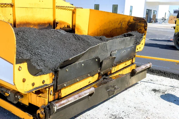Using asphalt special machines heavy vibration roller pavement works to asphalt road with use of asphalt special machines