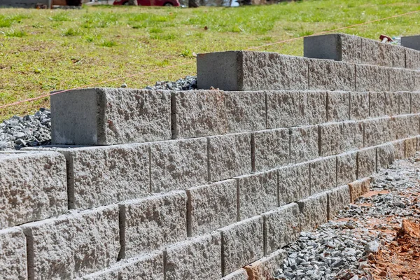 Retaining Wall Being Built Part Construction New Home Property Wall — Stock Photo, Image
