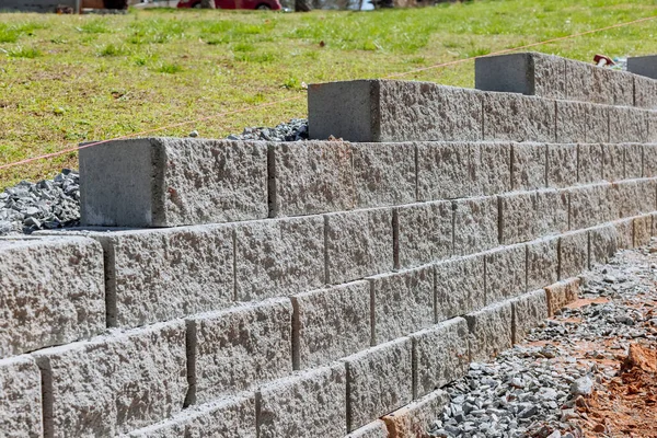 Stützmauer Wird Rahmen Des Baus Eines Neuen Eigenheims Der Nähe — Stockfoto