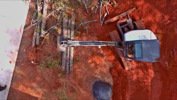 Traktormanipulátort Rönkök Emelésére Használják Hogy Előkészítsék Földet Munkák Elvégzésére — Stock videók