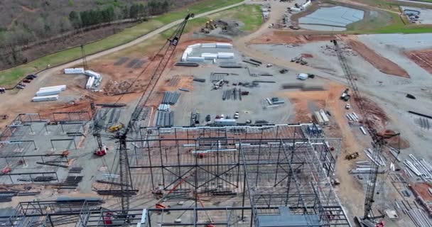 Construction Industrial Buildings Crawler Cranes Used Framing Beams Metal Steel — Stock Video