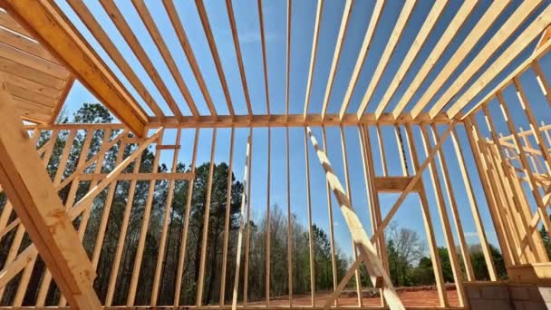 Construction New Wooden Structure Framing Beam Supports Framework Construction Layout — Stock Video