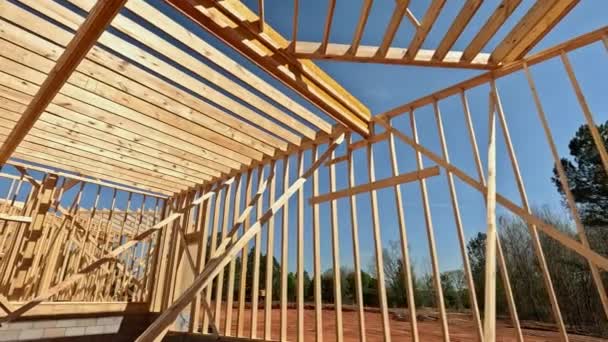 Construction Wooden Framework Carried Beam Stick Home Layout Joists Trusses — Stock Video