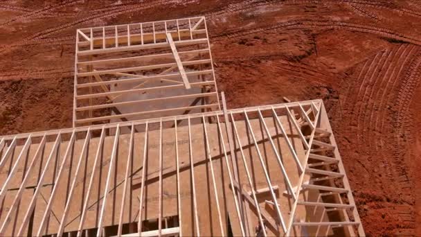 Wooden Roof Frames Were Constructed Trusses Beams Construction New Beam — Video Stock