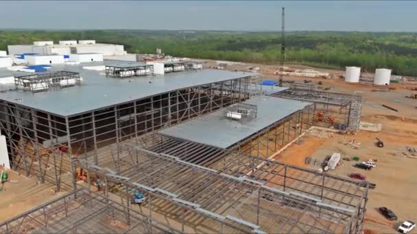 Building Truss Frames Industrial Warehouses Part Construction Project Construction Site — Stock Video