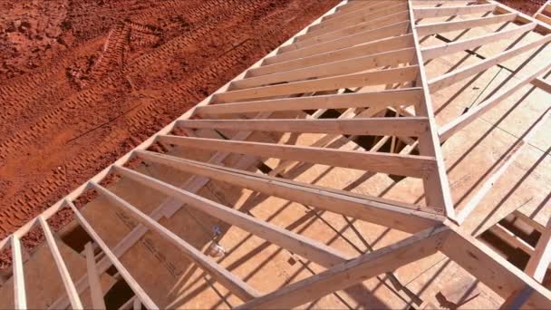 Roofing Framework Beam Stick Home Constructed Using Trusses Construction New — Stok video
