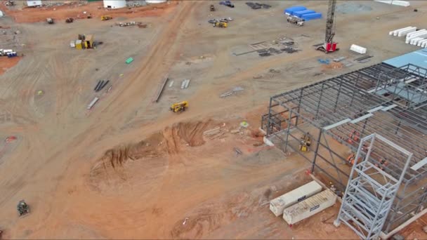 Steel Truss Frames Were Constructed Construction Industrial Warehouse Building Construction — Stock Video