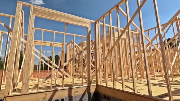 Casa Estrutura Construção Quadro Madeira Viga Vara Nova Casa Construção — Vídeo de Stock