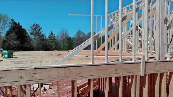 Будівництво Каркасного Будинку Каркасом Брусків Новому Будівництві — стокове відео