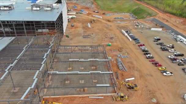 Steel Truss Frame Construction Warehouse Building Part Construction Site Taking — Stock Video