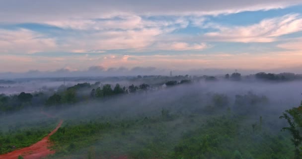 森の山の中の春の朝の霧が優しく毛布の風景 太陽が昇ると魅惑的な作成 — ストック動画