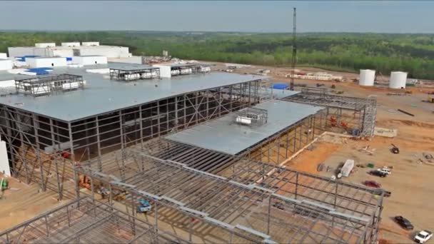 Building Truss Frames Industrial Warehouses Part Construction Project Construction Site — Stock Video
