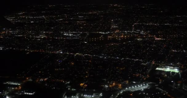 Airplane Flying Night Panorama City — Stock Video