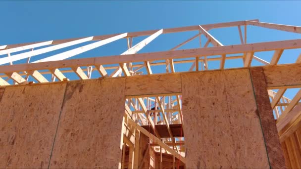 Construction Framing Beams Provide Structural Support Entire House — Stock Video