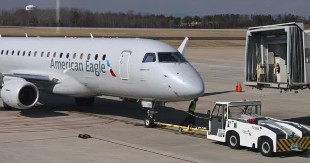 Března 2023 Gsp Greenville Plane American Eagle Připravuje Odletu Mezinárodním — Stock video