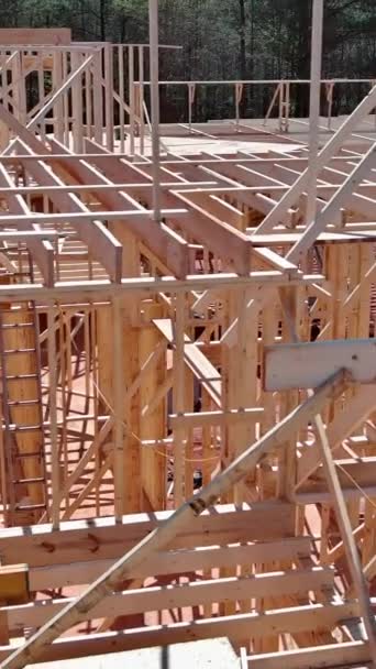 Construction Frame House Wooden Beam Stick Frame New Build Home — Stock Video