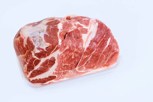 White Isolate Background Large Chunks Raw Fresh Meat — Stock Photo, Image