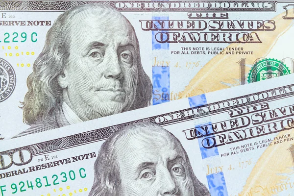Americké Stodolarové Bankovce Detailní Záběr Obličeje Benjamina Franklinse Který Okamžitě — Stock fotografie