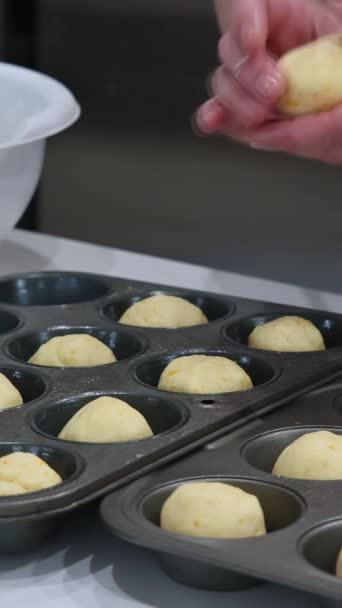 Traditional Brazilian Snack Made Home Preparing Baking Cheese Buns — Stock Video