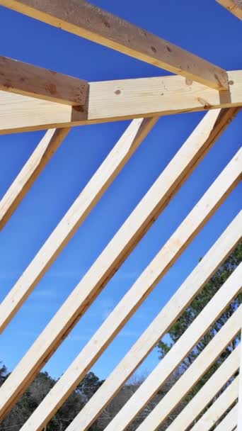 Details Roof Construction New House Construction Roofing Project Wooden Frame — Vídeos de Stock