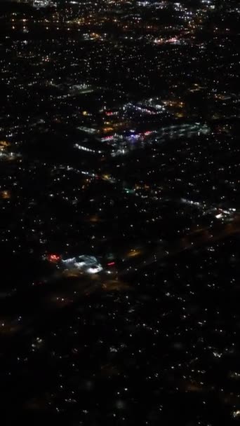 Night Sky Illuminated Airplane Flying City — Stock Video