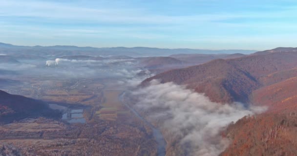 Morning Valley Engulfed Fog Aview Carpathians Mountains Taken — Video Stock