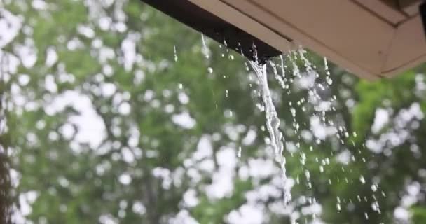 Şiddetli Yağmur Sırasında Taşan Oluklardan Çağlayan Sular — Stok video