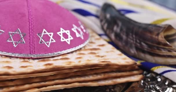 One Key Features Passover Requirement Kosher Food Unleavened Matzah Bread — Stock Video