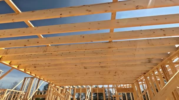 New Construction Framed Floor Joists Truss Laying Second Floor New — Stock Video